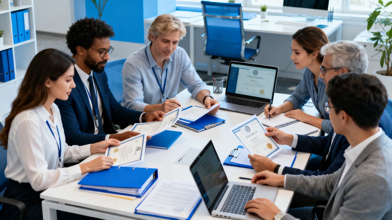 Profesionales revisando evidencias de aprendizaje