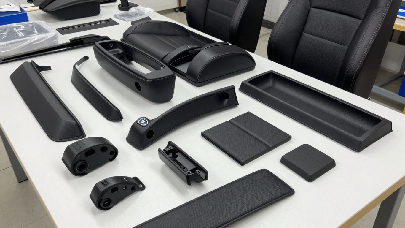 Used BMW interior components arranged for inspection