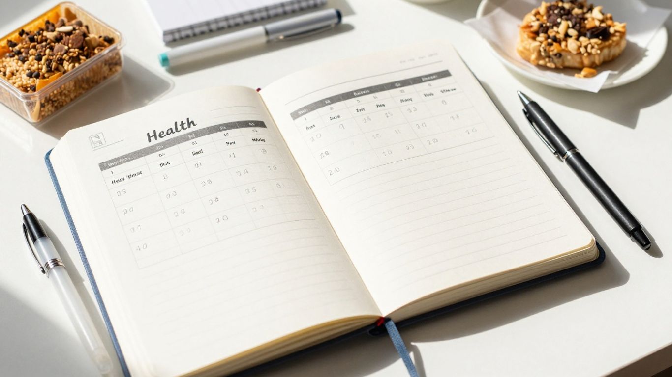 Organized desk with health editorial calendar and planner.