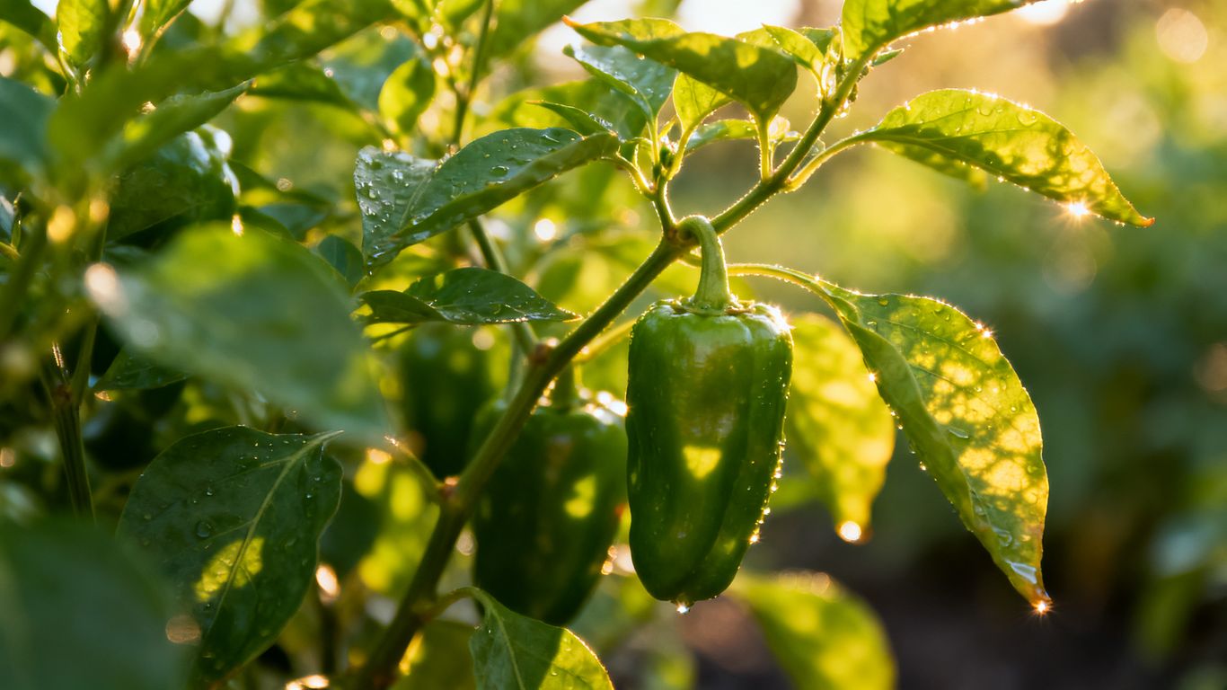 Klimatische Einflüsse auf reifende Paprikapflanzen im Sommergarten