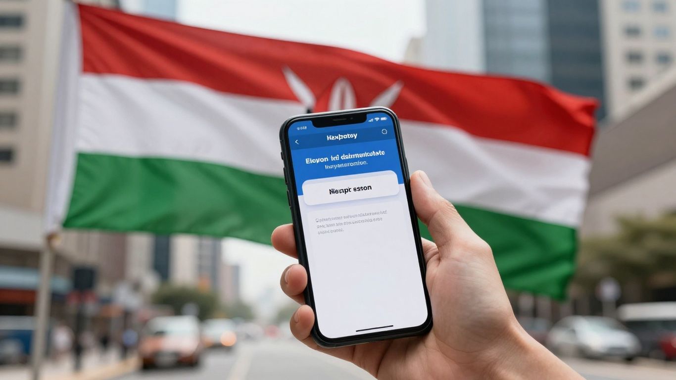 Kenyan flag and smartphone with eCitizen portal.