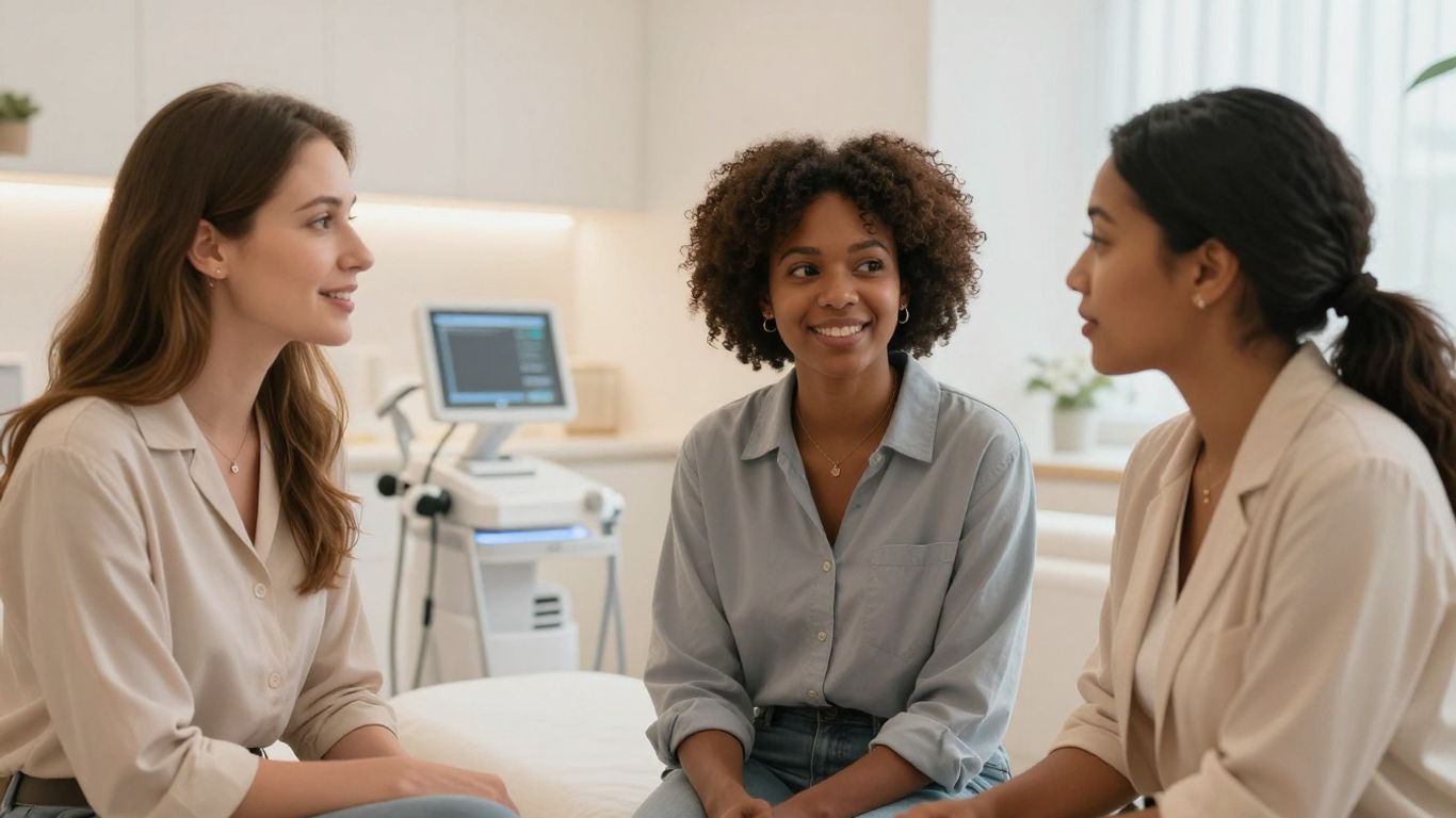 Medspa professionals communicating with diverse patients.