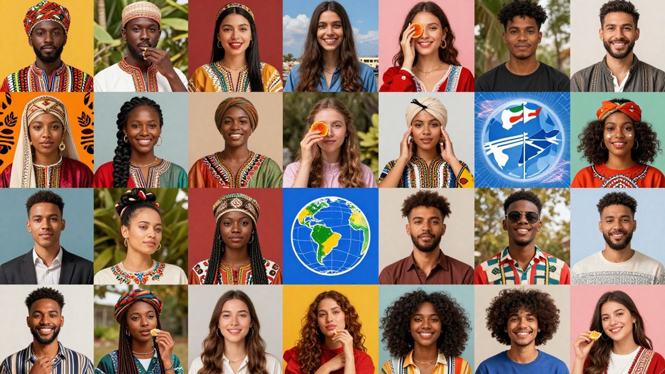 Oameni din culturi diferite interacționând în mod global.