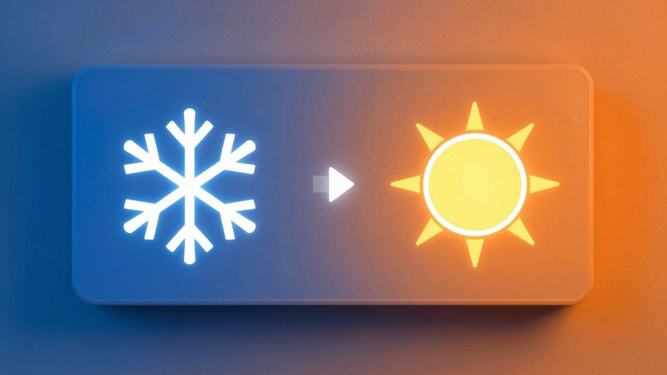 Home thermostat showing switch from heat to cool settings.