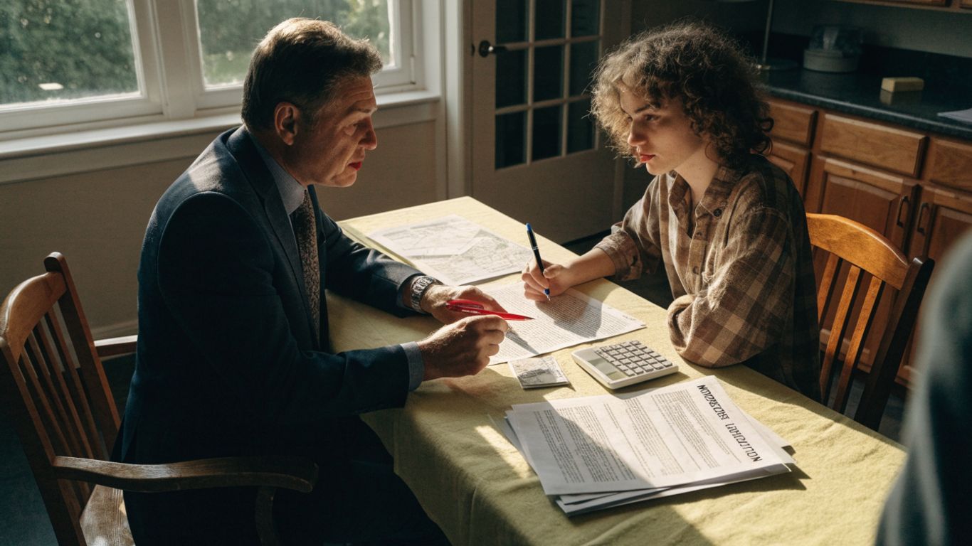 First-time homebuyer reviewing loan papers at home