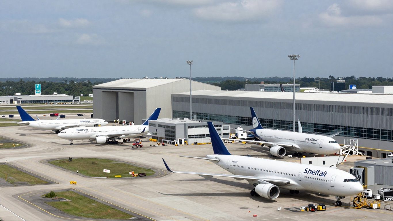 Sheltair Tampa airport facility with hangars and aircraft.