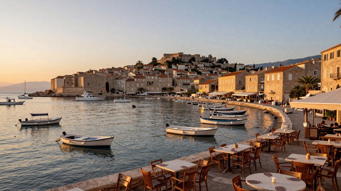 Calvi port with old town buildings