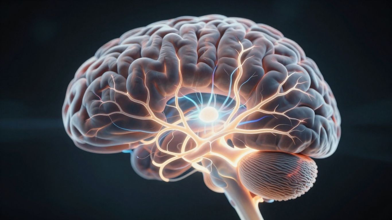 Human brain with glowing neural pathways.