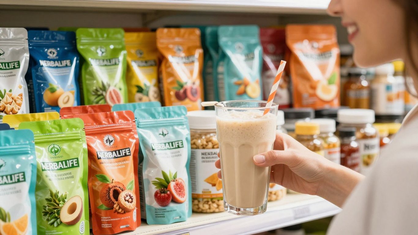 Herbalife products and a healthy shake.
