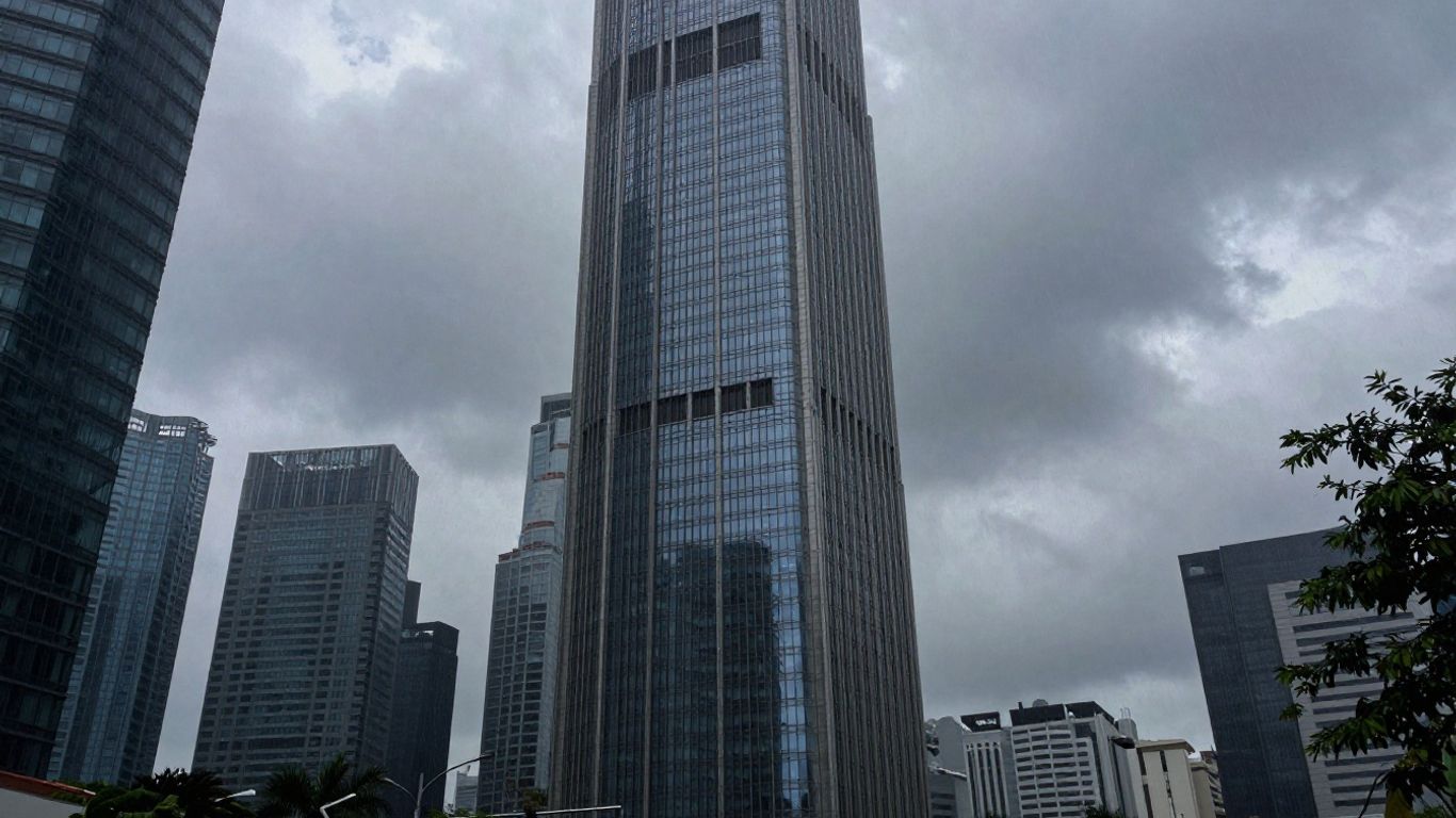 Tall steel tower under tropical wind