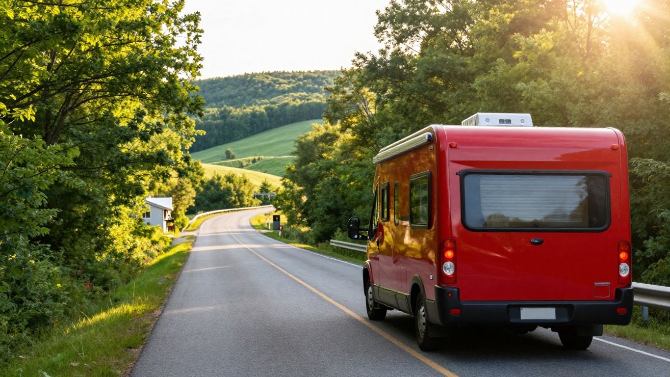 RV driving on a scenic route in Quebec