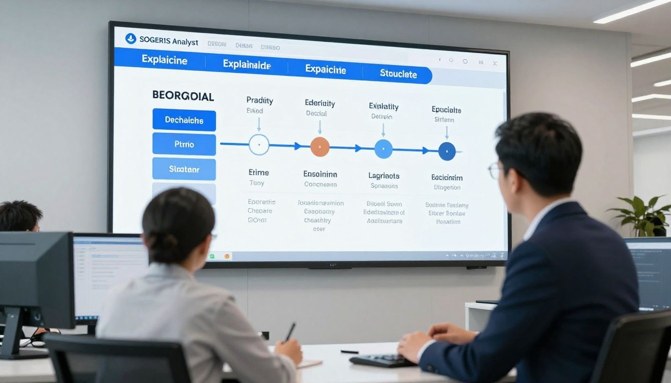 Clean photographic-style image of a Southeast Asian SOC analyst reviewing an explainable identity attack timeline with automated containment recommendations, modern operations room, realistic lighting, no visible text or logos