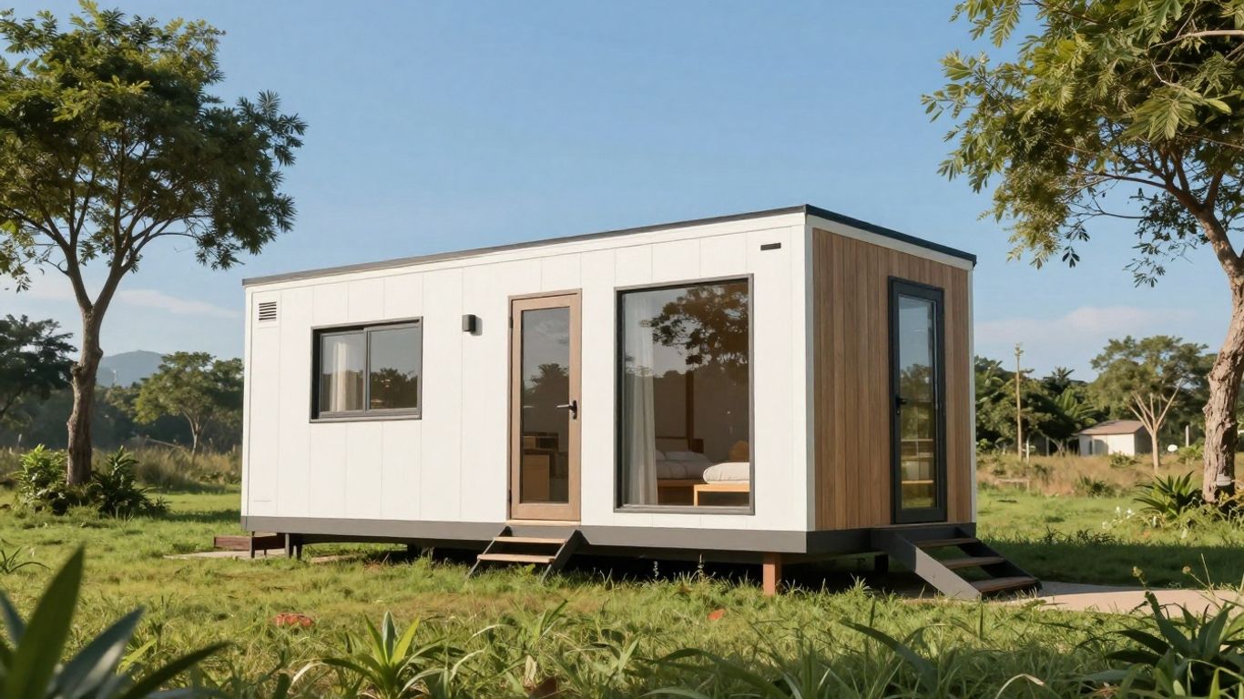 Tiny house on grassy land