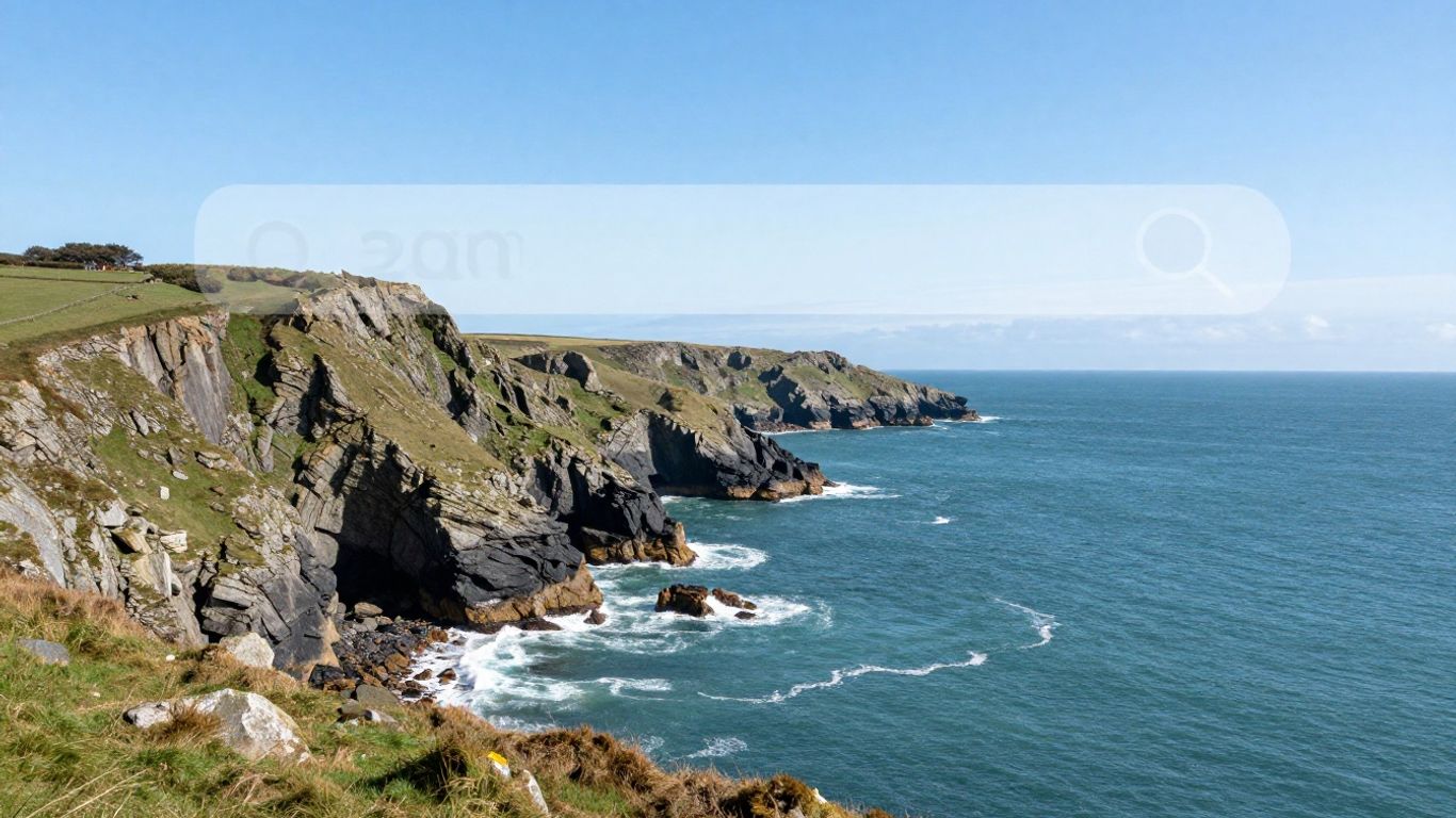 Cornwall coast with digital overlay, search evolution.