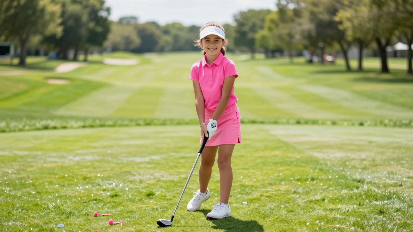 Young girl with golf club on a sunny course.