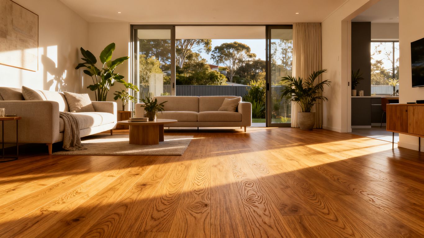 Warm timber laminate flooring in Adelaide home