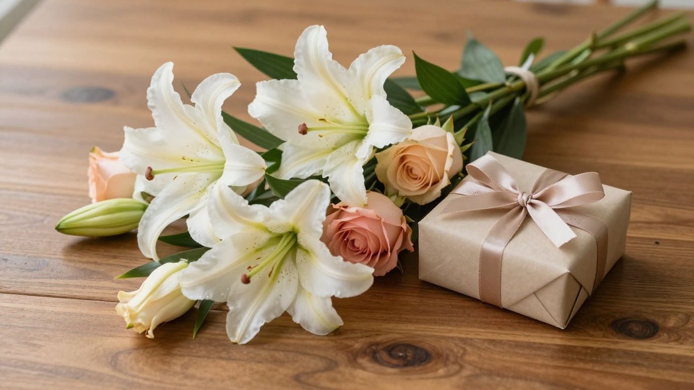 Sympathy flowers and a gift box for a grieving friend.