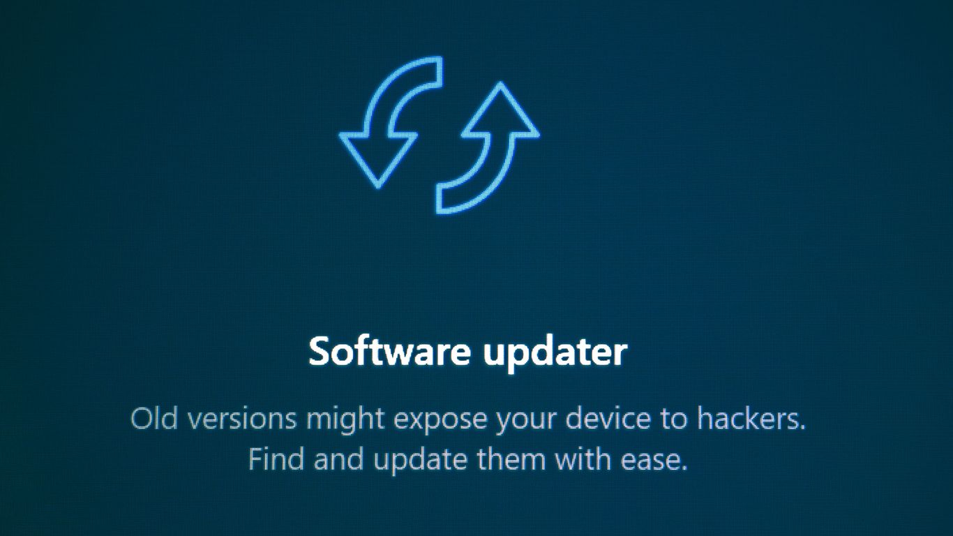 Software updater with refresh arrows icon and update icons.