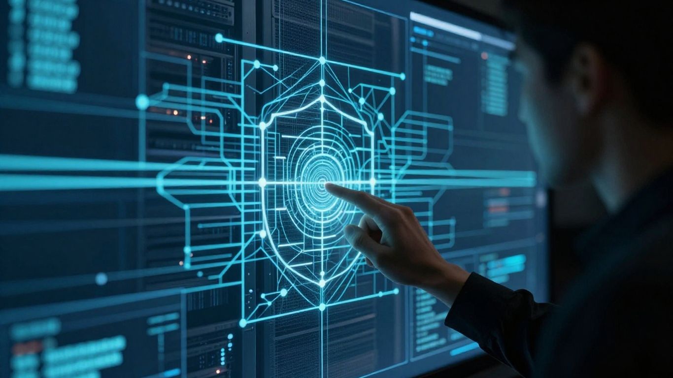 Cybersecurity analyst protecting a network from malware.