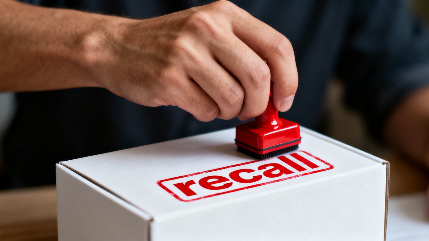Product recall stamp on a box.