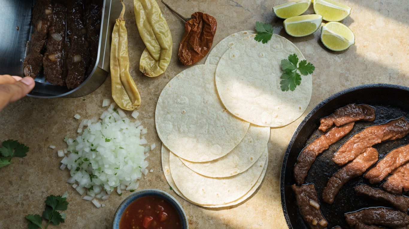Bistec marinado, tortillas y cilantro recién picado