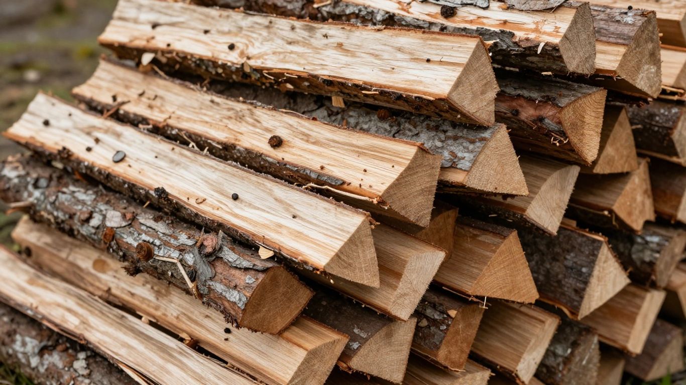 Bois de chauffage empilé, prêt pour l'hiver.