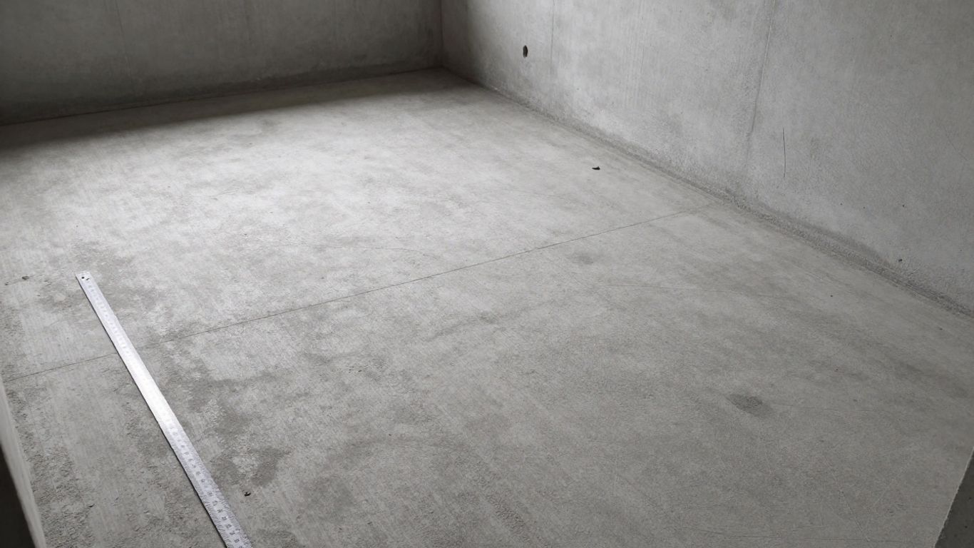 Concrete slab with visible dips and surface variation