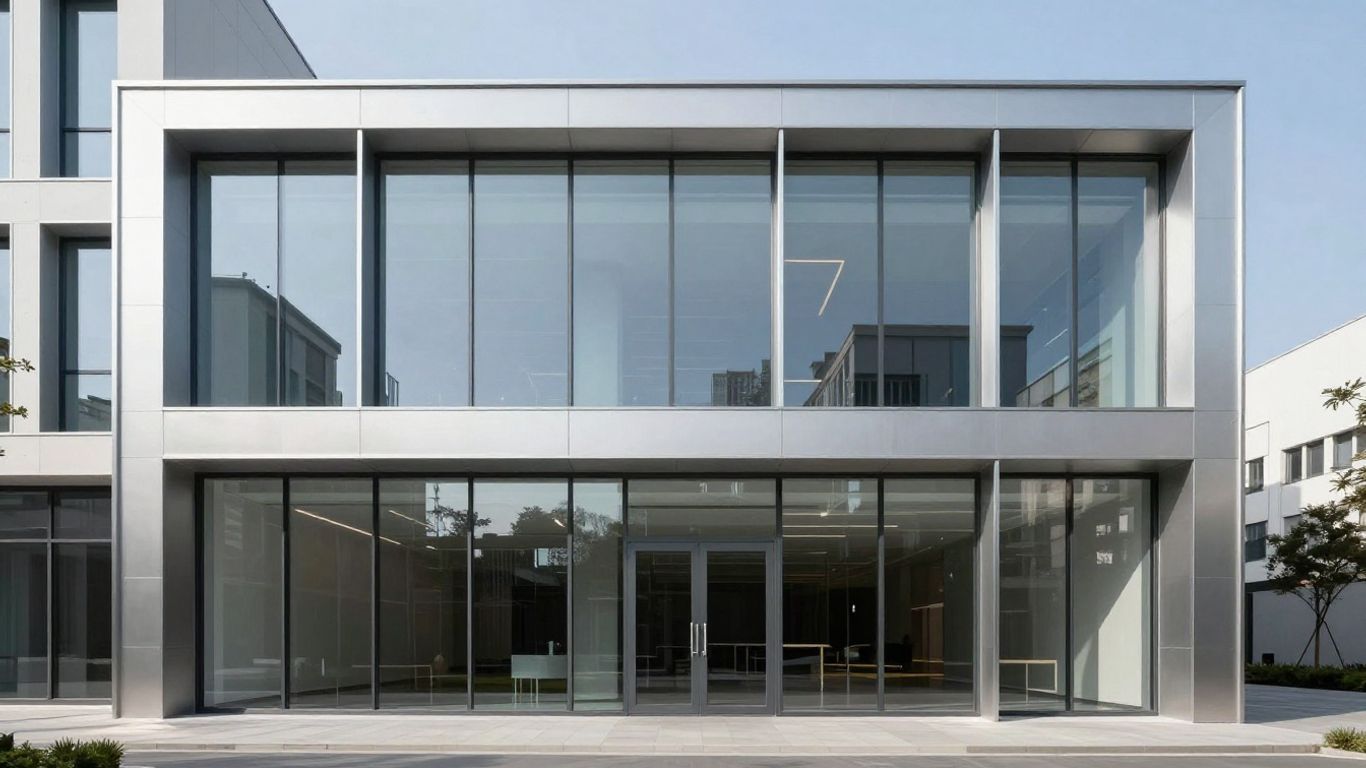 Modern building facade with prefabricated components.