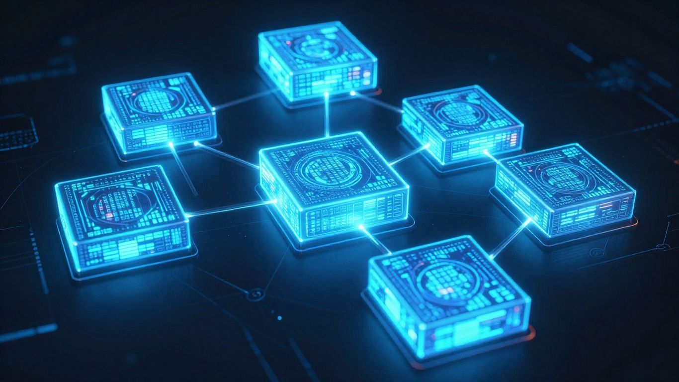 Interconnected digital blocks forming a secure blockchain.