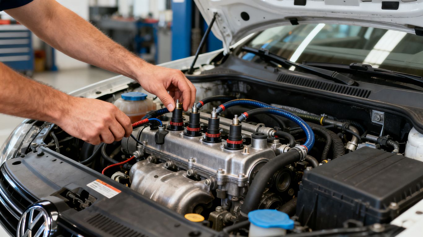 Dreizylinder-Motorraum eines gebrauchten Volkswagen