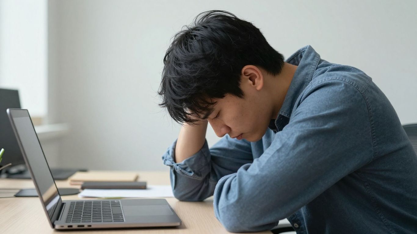 Office worker experiencing neck pain from poor posture.