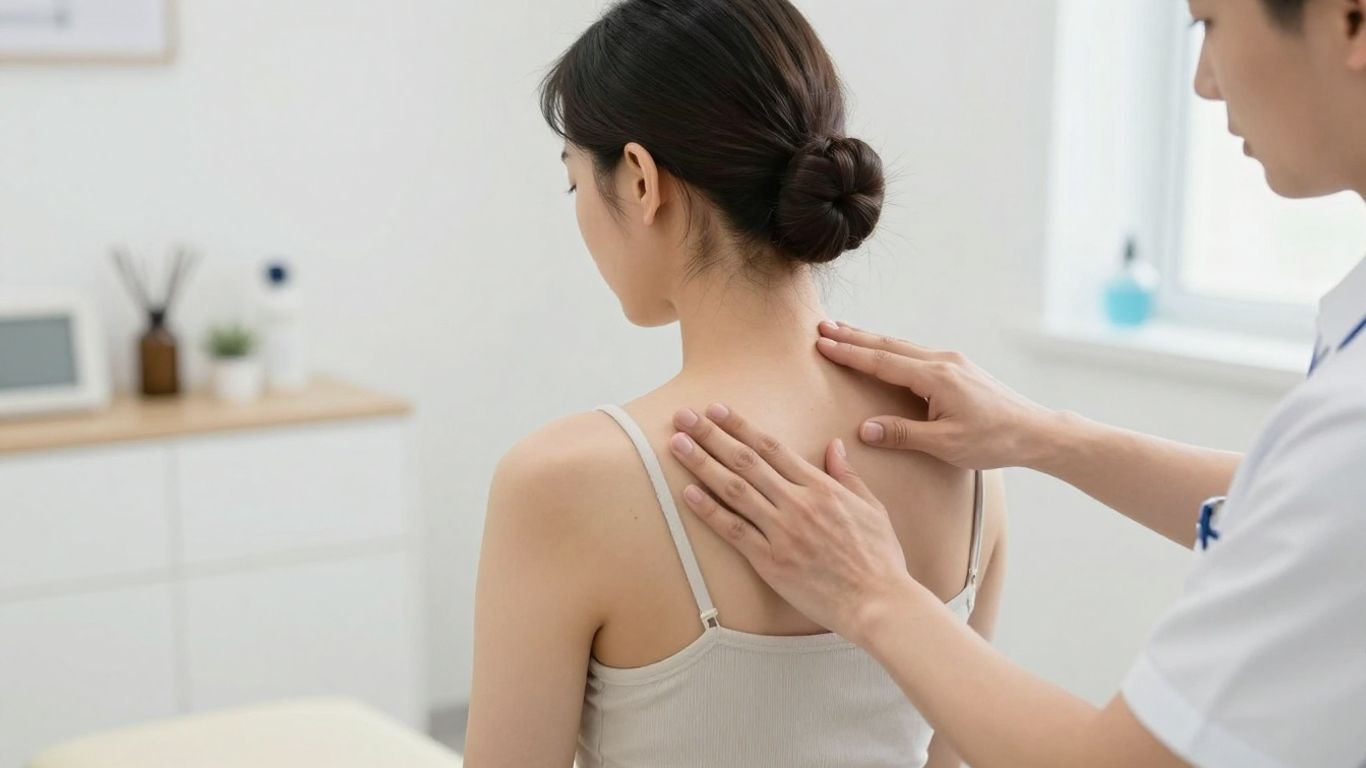Chiropractor examining patient's back