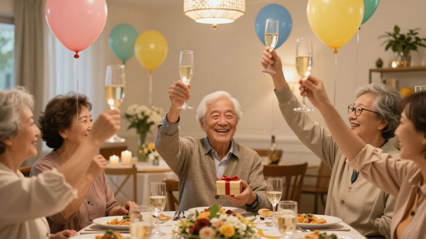 Joyful retirement party with champagne and decorations.