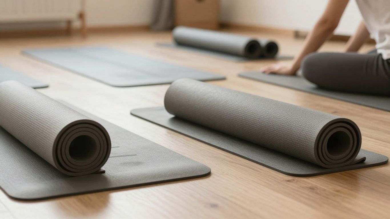 Yoga mats arranged for different practice settings