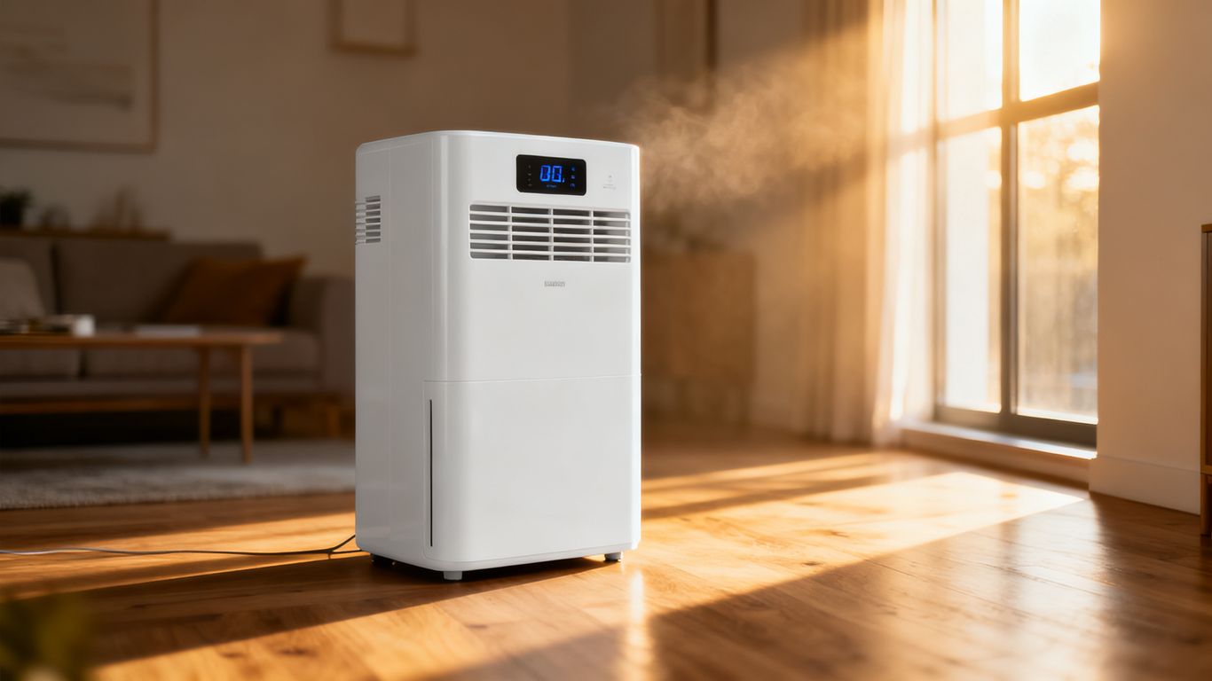 Modern dehumidifier in residential living space