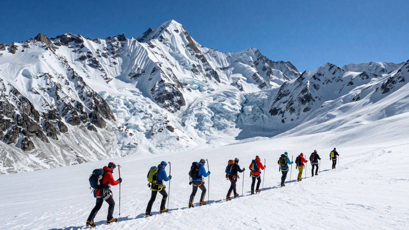 Bergsteiger auf einem Gletscher in den Schweizer Alpen