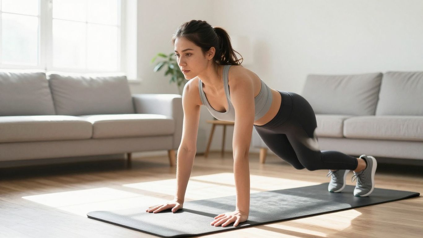 Person doing cardio exercises at home.