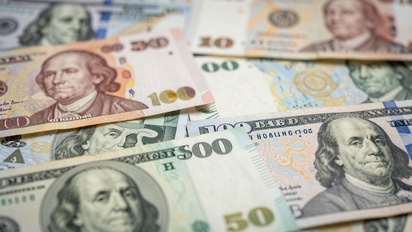 Fractional currency notes arranged artfully.