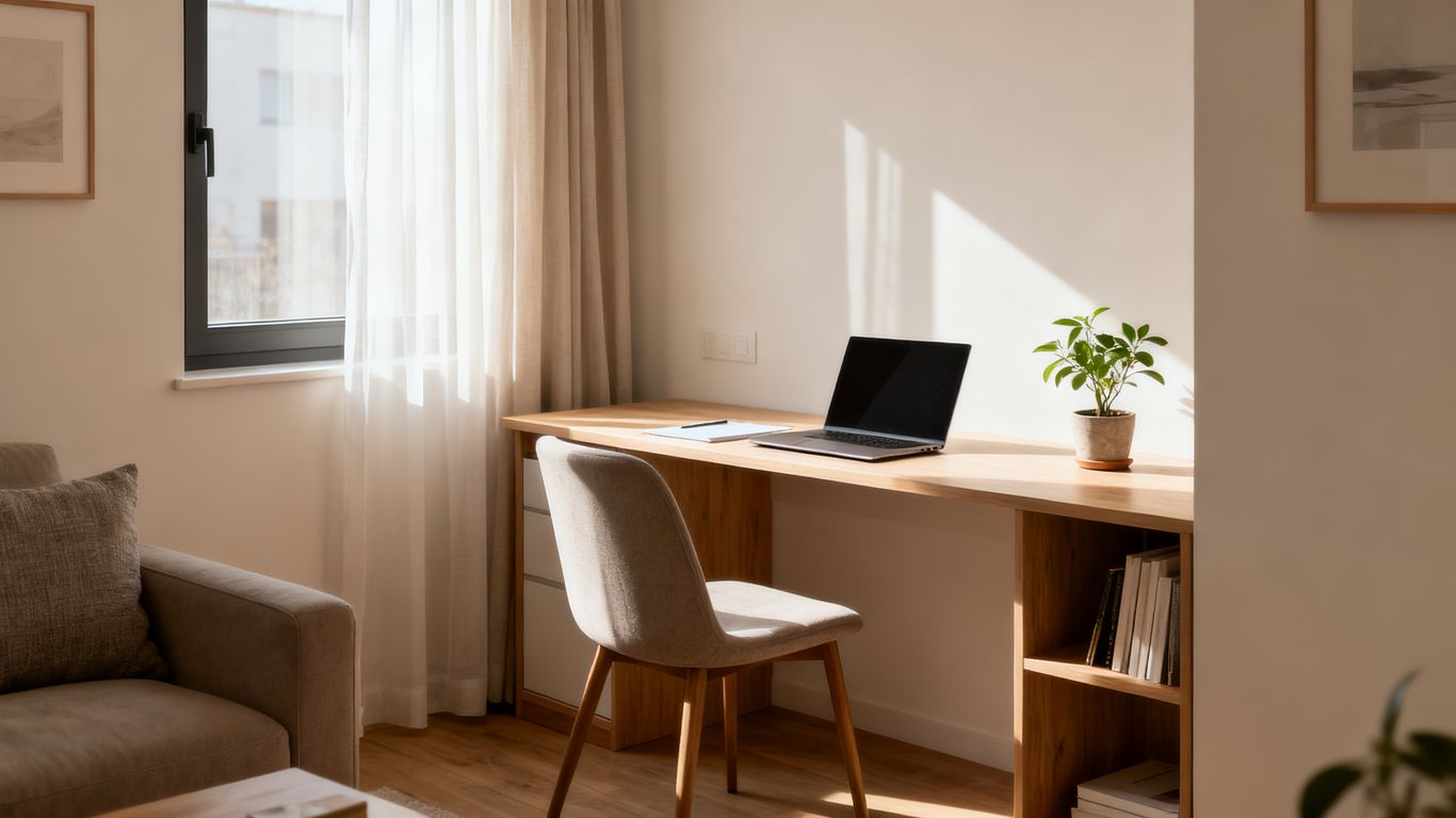 Cozy study nook in a small apartment for deep focus.