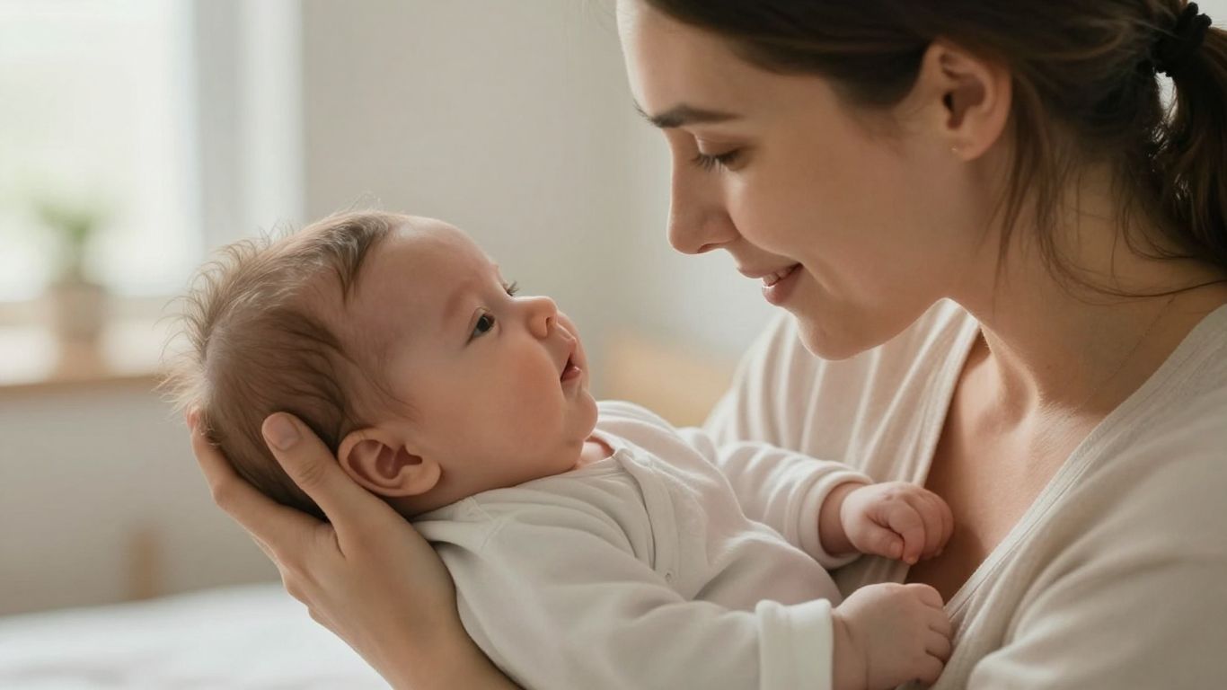 Bebé en brazos de su madre, saludable y feliz.