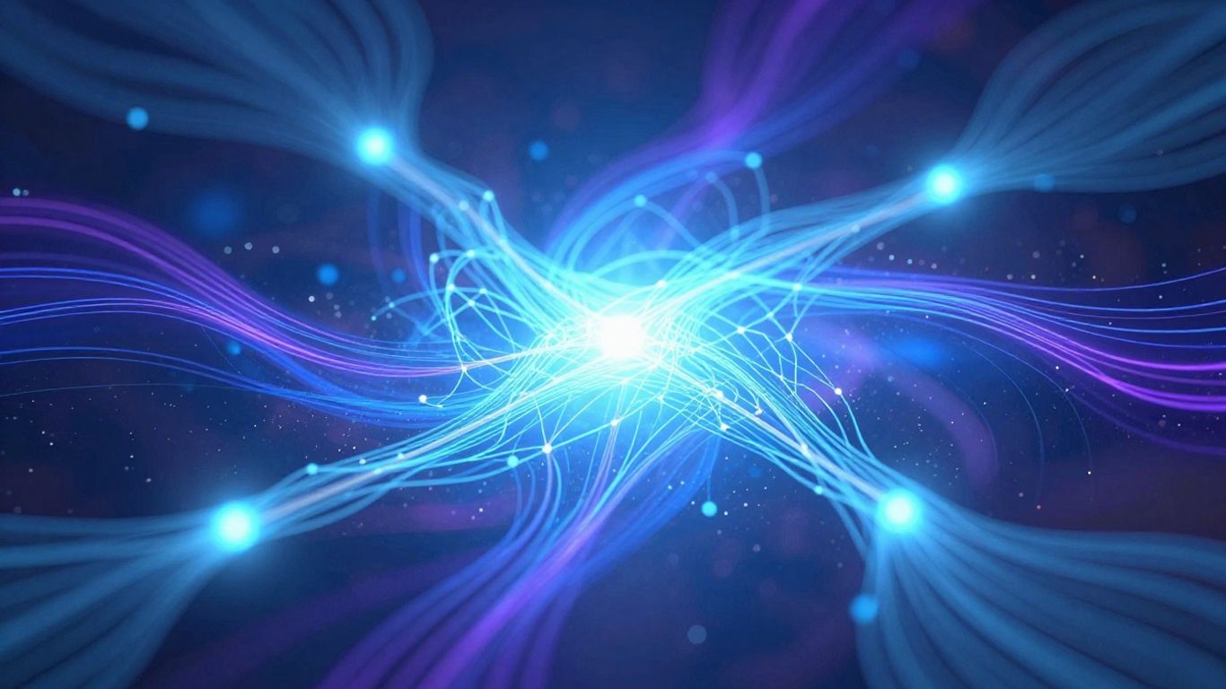 Abstract digital network with glowing connections.