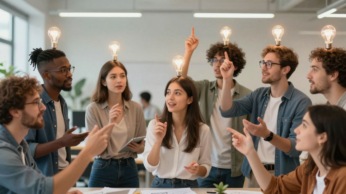 Pessoas diversas colaborando em ideias de negócios.