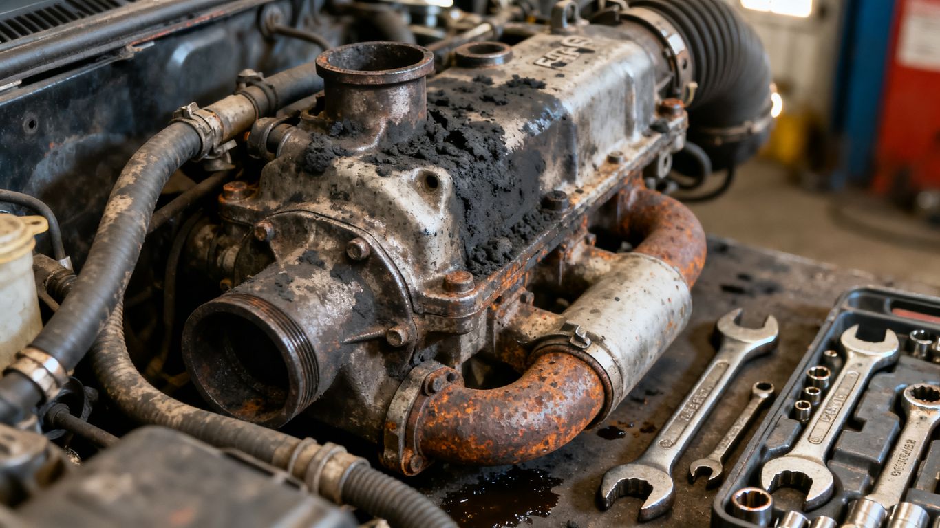 Verschmutztes AGR-System eines gebrauchten Dieselmotors