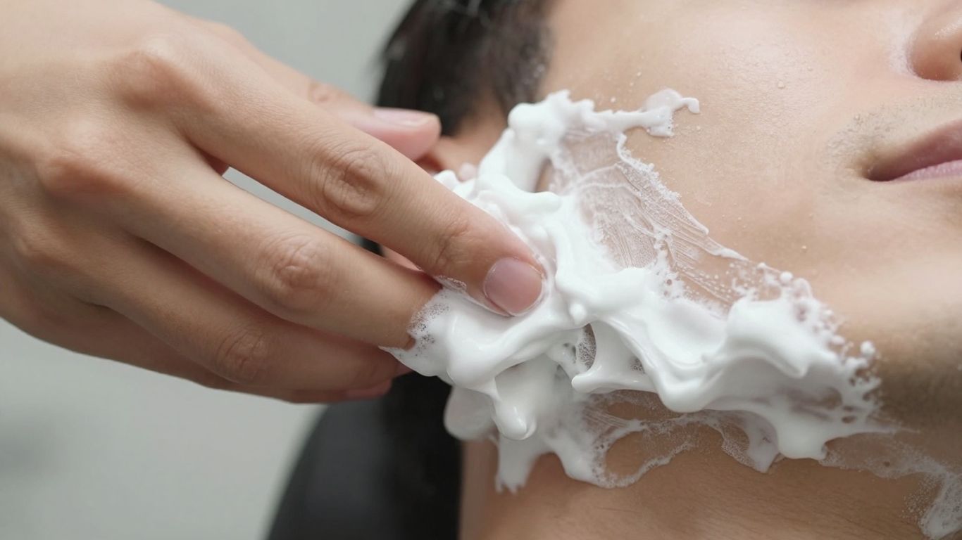 Barber applying Arko shaving cream lather to a client's face.