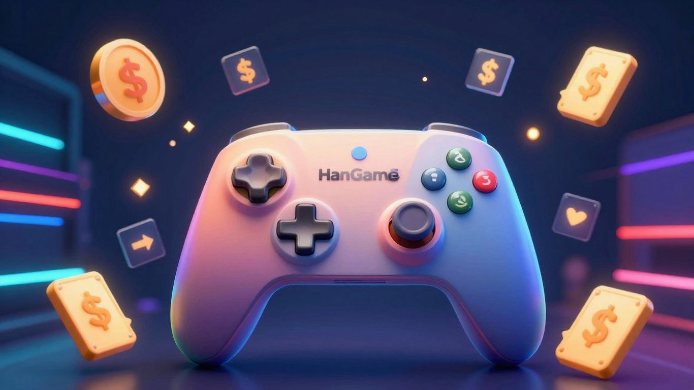 HanGame money transactions interface with glowing icons.