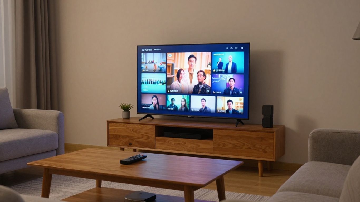 Living room television streaming varied IPTV content