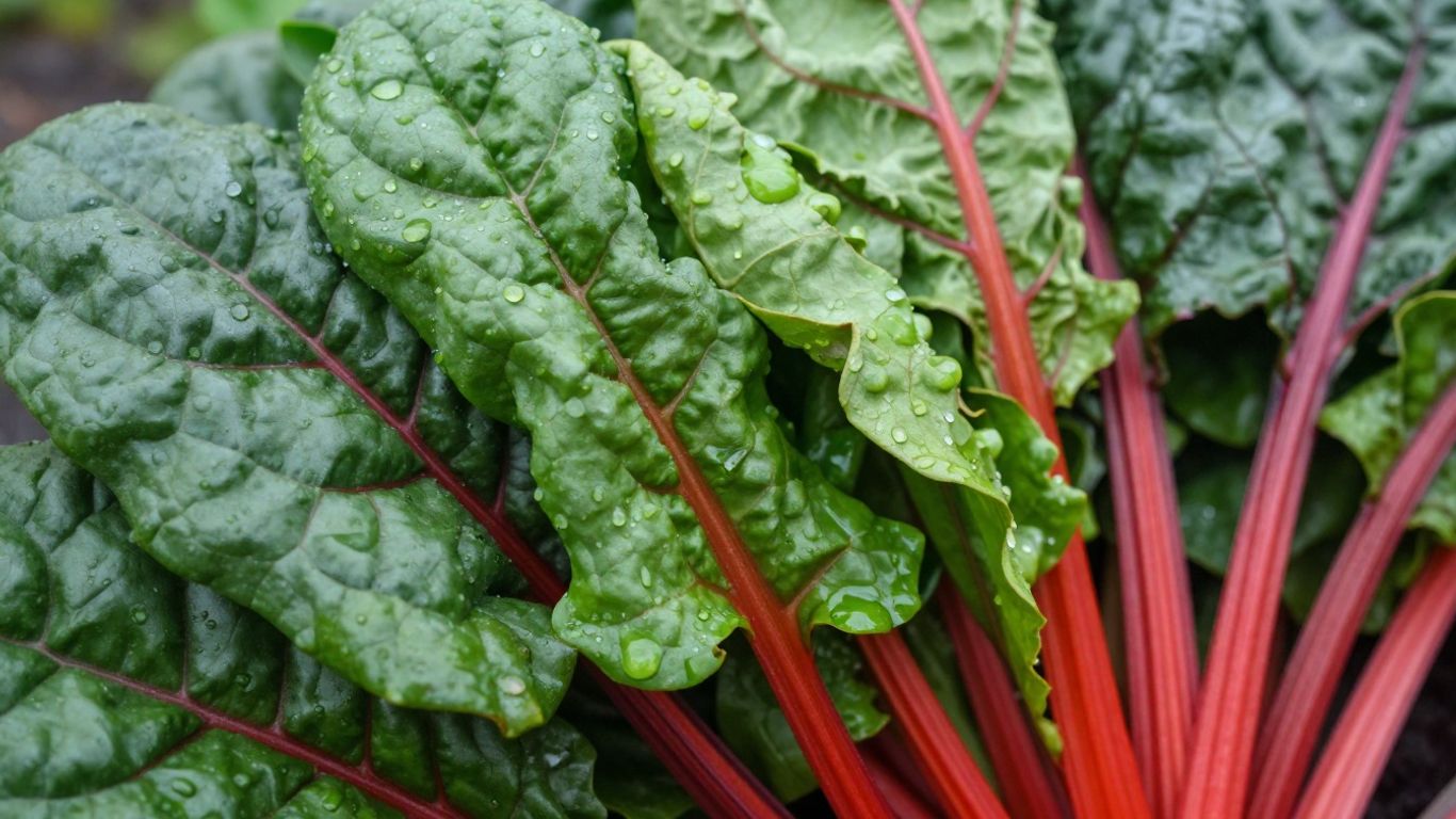 Frischer Mangold mit bunten Stielen und grünen Blättern