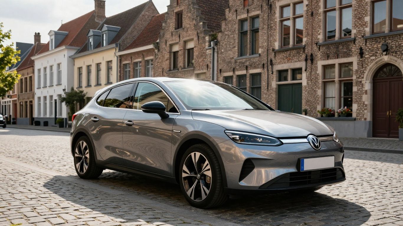 Modern car parked on a Belgian street.