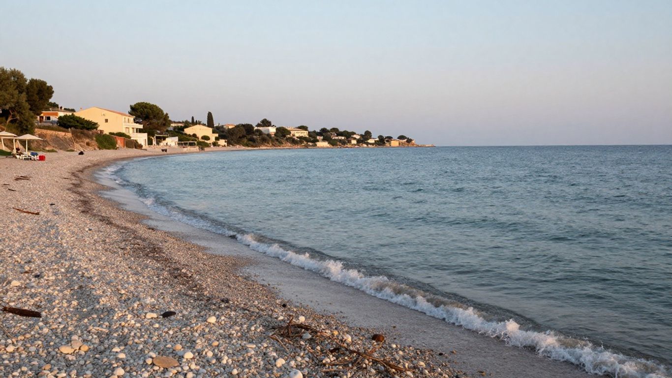 Quiet shoreline at Fontespina in soft morning light