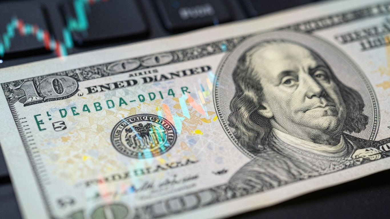 Forex trading concept with abstract currency exchange visuals.